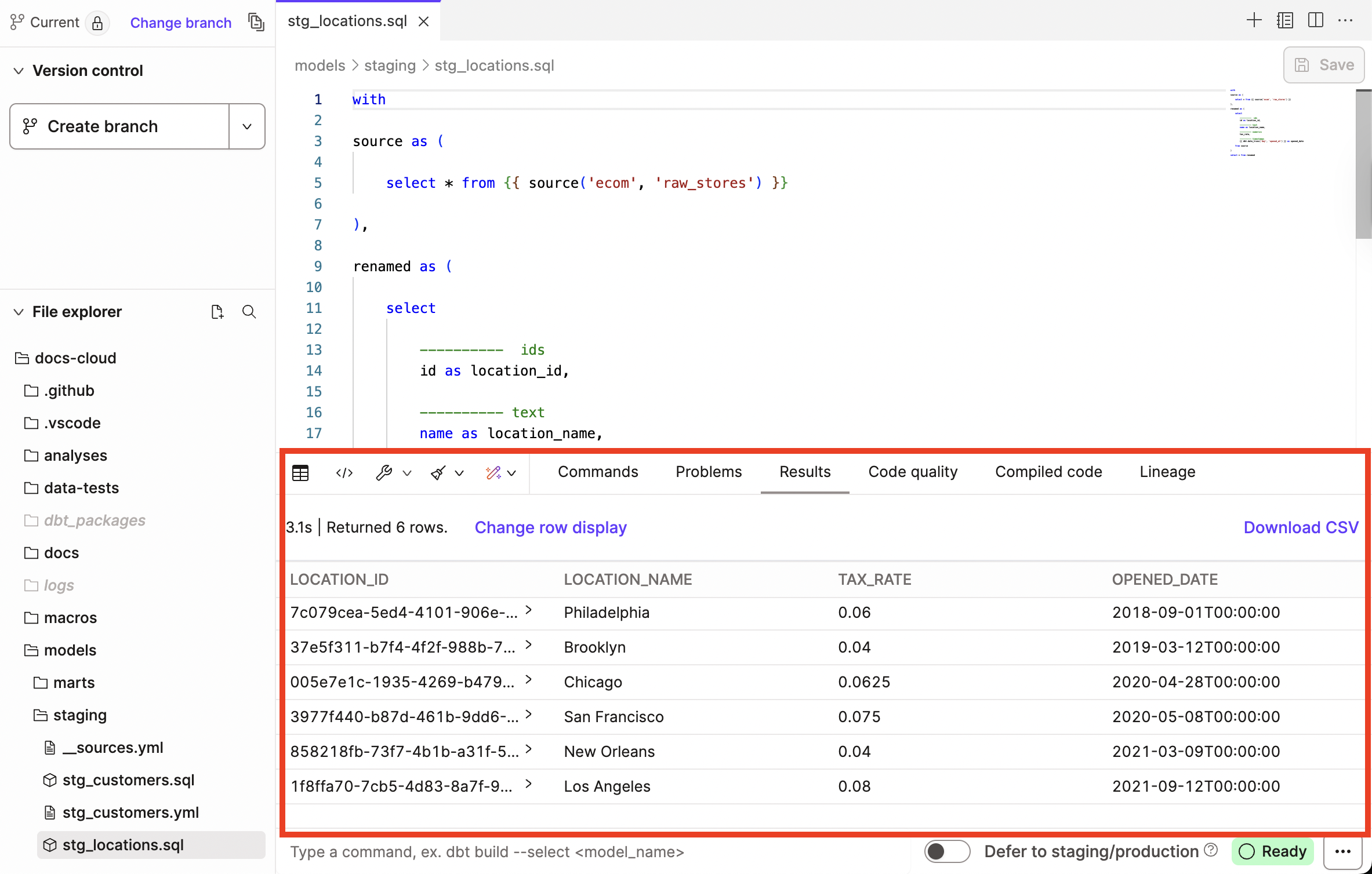 Preview results show up in the Results console tab